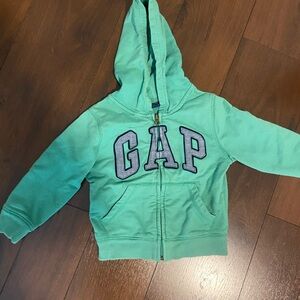 Baby Gap boys 3t toddler logo hoodie sweatshirt jacket green denim top